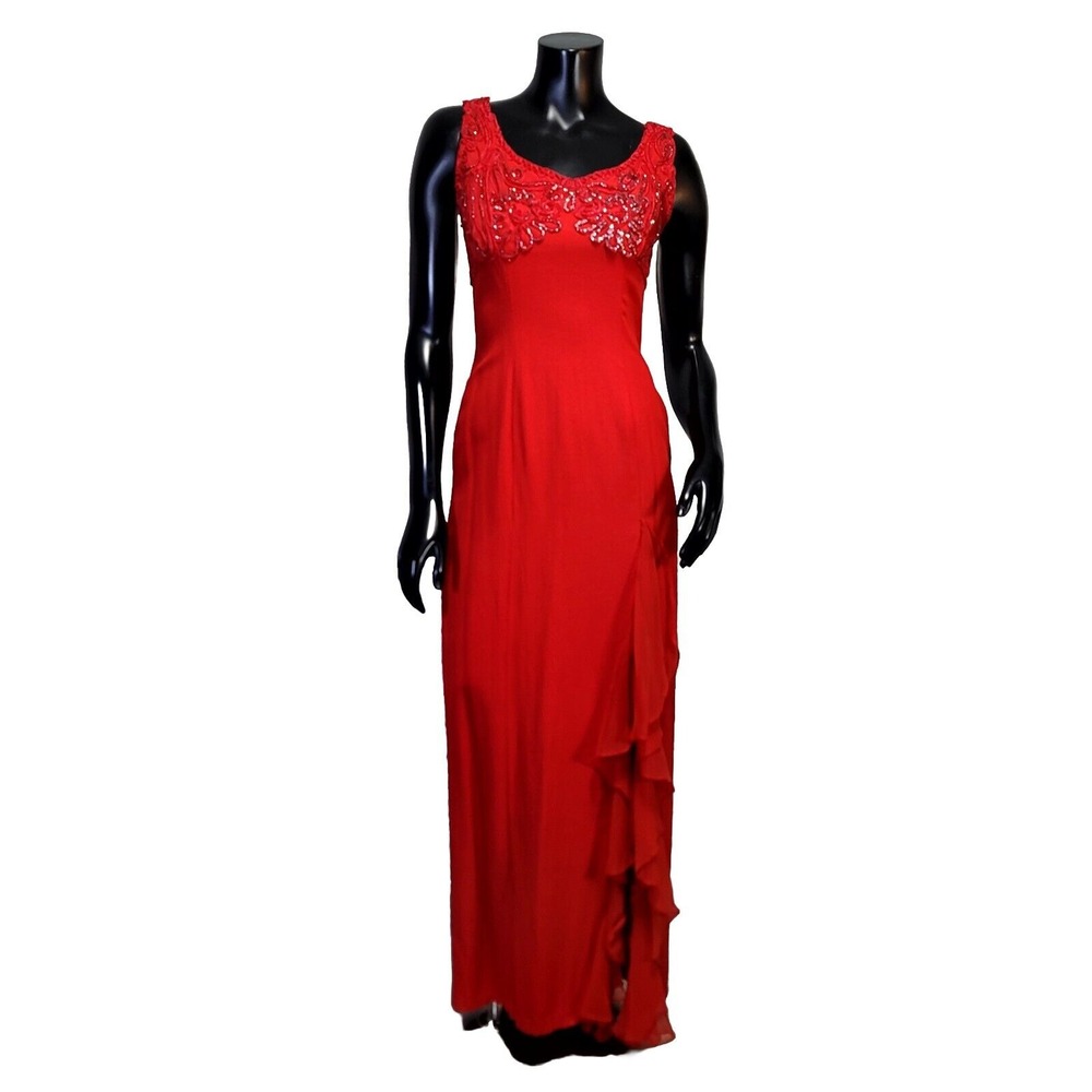Vintage 80s Loralie Womens 4‎ Red Polyester Embroidered Sleeveless Bodice Dress